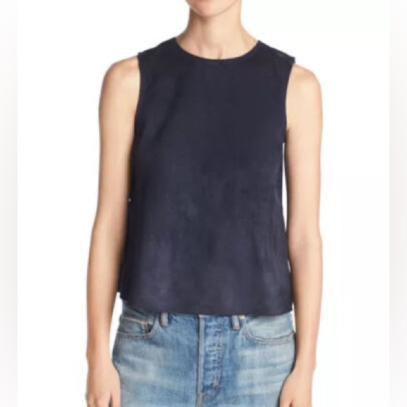 Vince Navy Coastal Blue Suede Leather Top - Picture 1 of 4